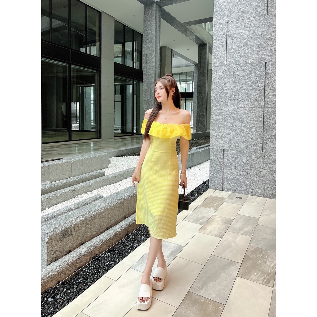 Đầm Caro Bẹt Vai 3 Màu