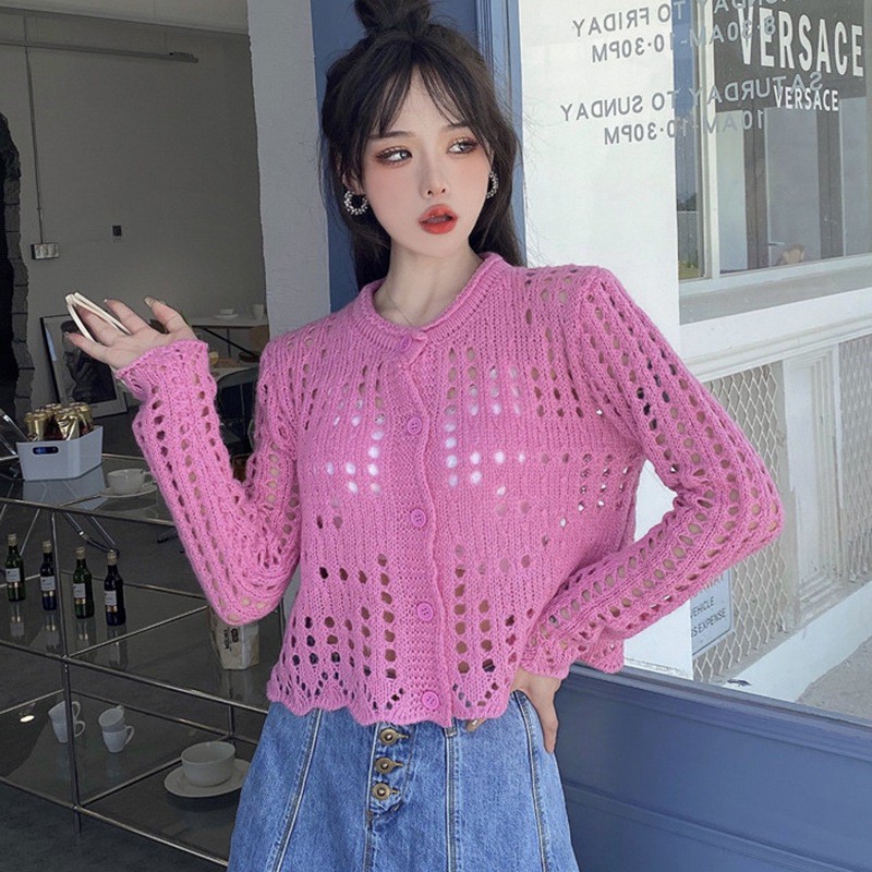 Áo khoác cardigan dệt kim tay dài màu trơn thanh lịch cho nữ