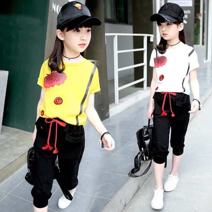 Bộ quần áo Habi Fashion họa tiết hoa hồng cho bé gái 19-40KG HABI27