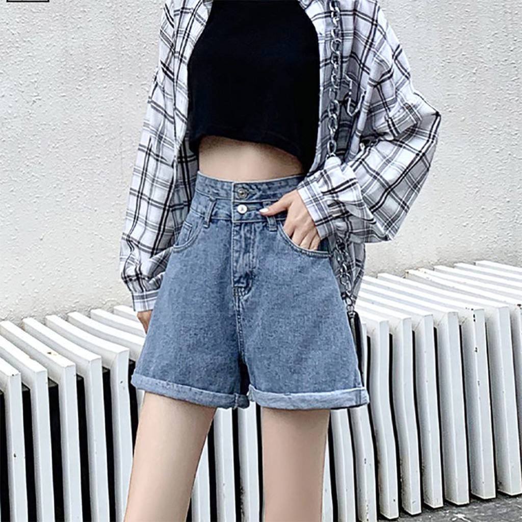 QUẦN SOOC NỮ QUẦN SHORT JEAN CẠP CAO HAIQUANG HAI CÚC MÀU XANH NHẠT -MÃ SHORT 14