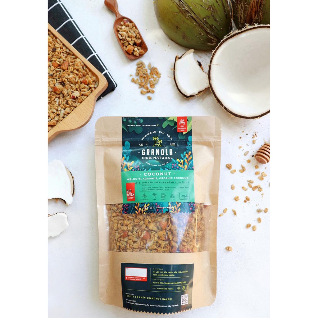 Ngũ Cốc Granola Ăn Kiêng Gạch Đỏ 500g, Giảm Cân, Tăng Cơ, Cho Người Tập GYM, YOGA, DIET