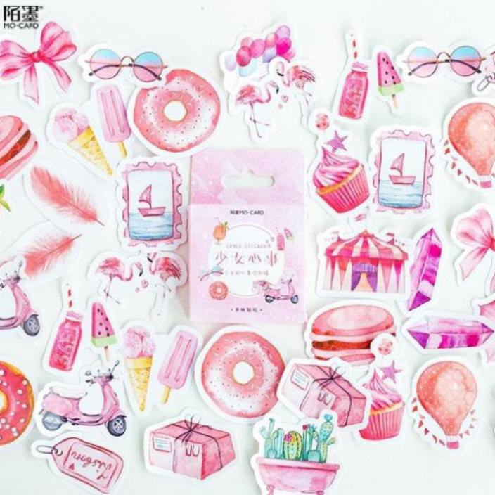 Bộ 46 Sticker Hàn Quốc Màu Hồng dán trang trí E13