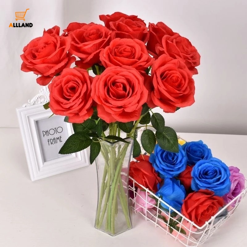 Bộ 10 Bông Hoa Hồng Lụa 5 Màu Trang Trí Nội Thất