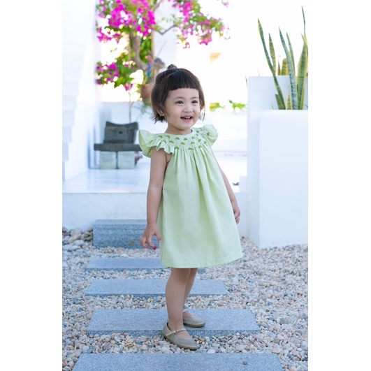 Váy đầm Smock cánh tiền cho bé gái nhiều màu, chất liệu đũn thun hoa thêu tay mát mẻ, thoáng khí Caibaby_store