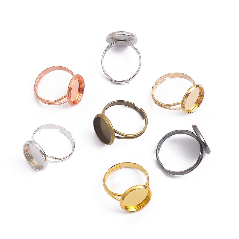 Bộ 10 nhẫn thủy tinh cabochon có thể điều chỉnh đường kính 10 12 14 16 18 20 25 mm dùng làm trang sức