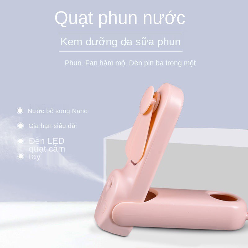 USB đa năng quạt nhỏ đồng hồ nước phun sương tạo ẩm đèn pin sạc học sinh điện im lặng