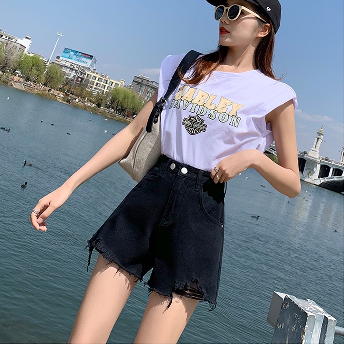 Quần Short Denim Lưng Cao Phong Cách Hàn Quốc Đơn Giản Dành Cho Nữ