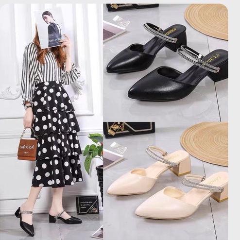Giày Cao Gót Bít Mũi 5p  2 Kiểu Tôn Da Mã C32