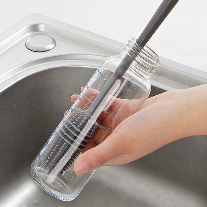 Cọ Rửa Cốc Chén Bình Sữa Silicon Cán Dài, Cọ Silicone Cán Dài Xoay 360 Độ Dùng Để Rửa Ly Chén Dĩa Tiện Lợi