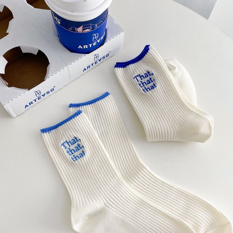 Tất cổ cao nam nữ vớ cao gân that thêu cotton kháng khuẩn thời trang hàn quốc giá rẻ MRSOCKS VC100