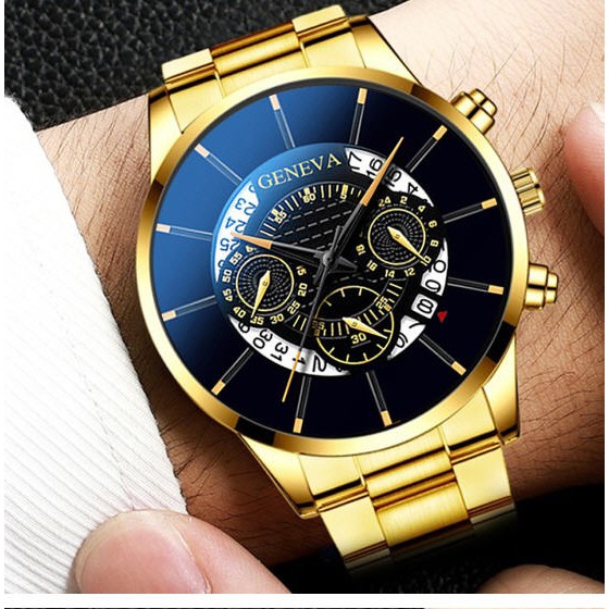 Đồng hồ nam GENEVA dây thép không gỉ đẳng cấp có lịch ngày