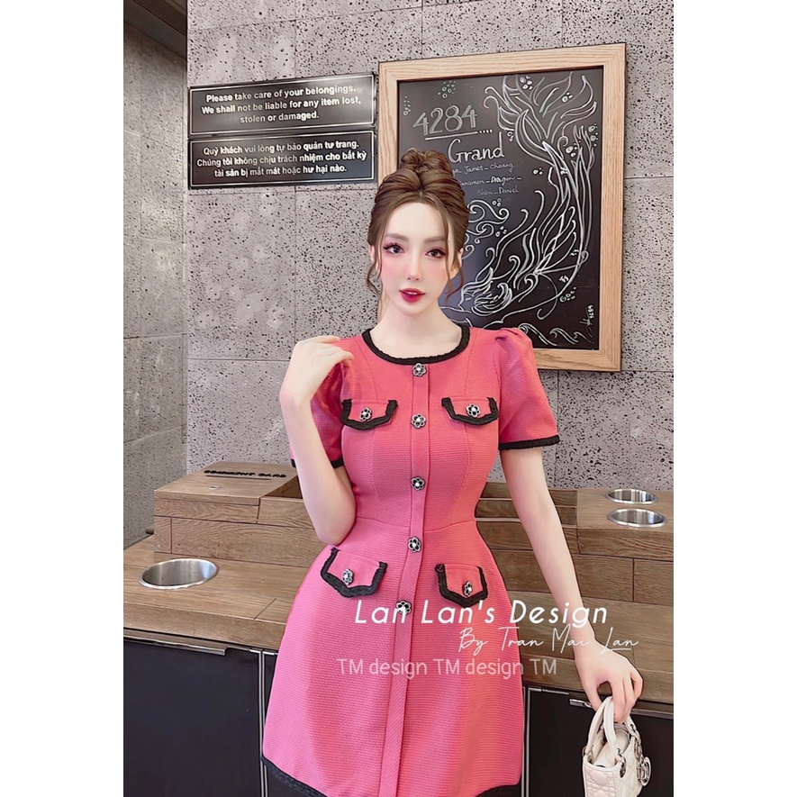 Đầm dạ tay bồng cúc đồng  3007555