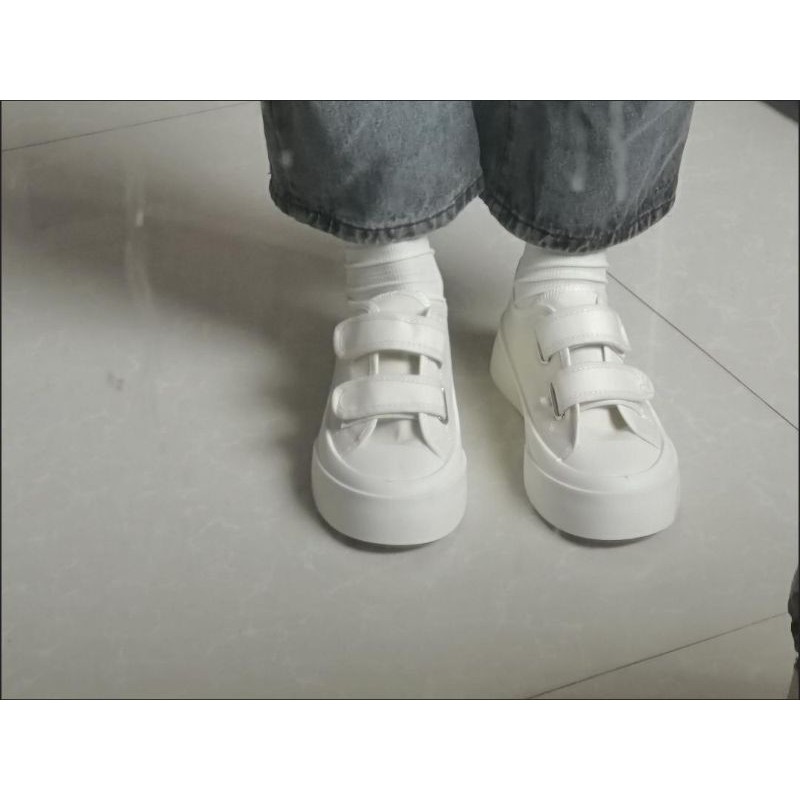 Giày lười sneaker dán quai năng động ulzzang đen và trắng sữa phong cách old school