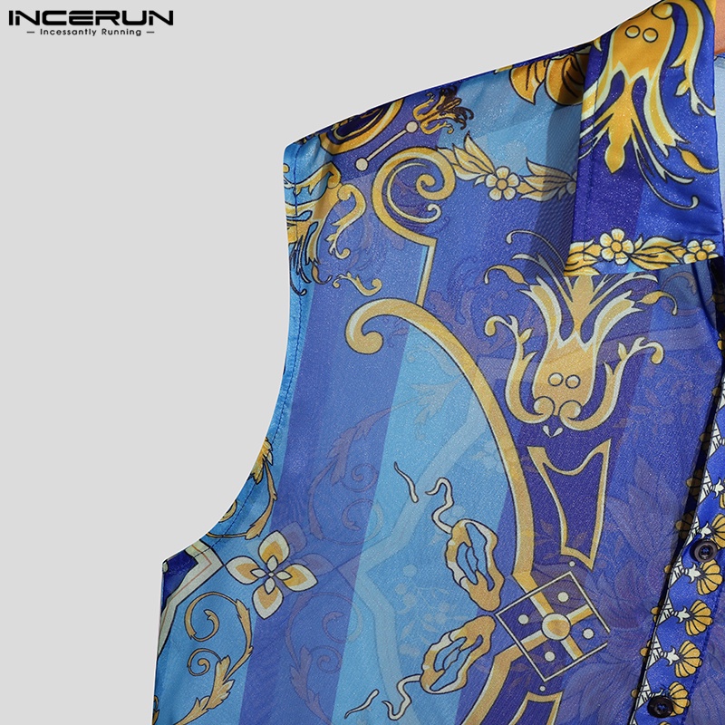 Áo sát nách INCERUN có nút cài in họa tiết hoa phong cách dân tộc retro thời trang cho nam