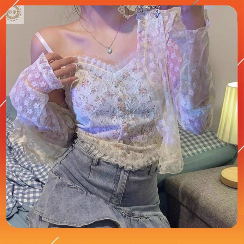 Áo bra 2 dây cúc ngọc họa tiết hoa lá mix ren điệu đà sang chảnh hot hit