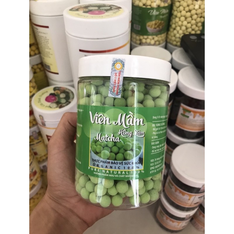 viên mầm matcha hồng sâm hộp 500g