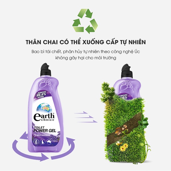 Nước tẩy toilet siêu trắng Earth Choice Úc 750ml thơm hương oải hương, tinh dầu bạch đàn và khoáng biển