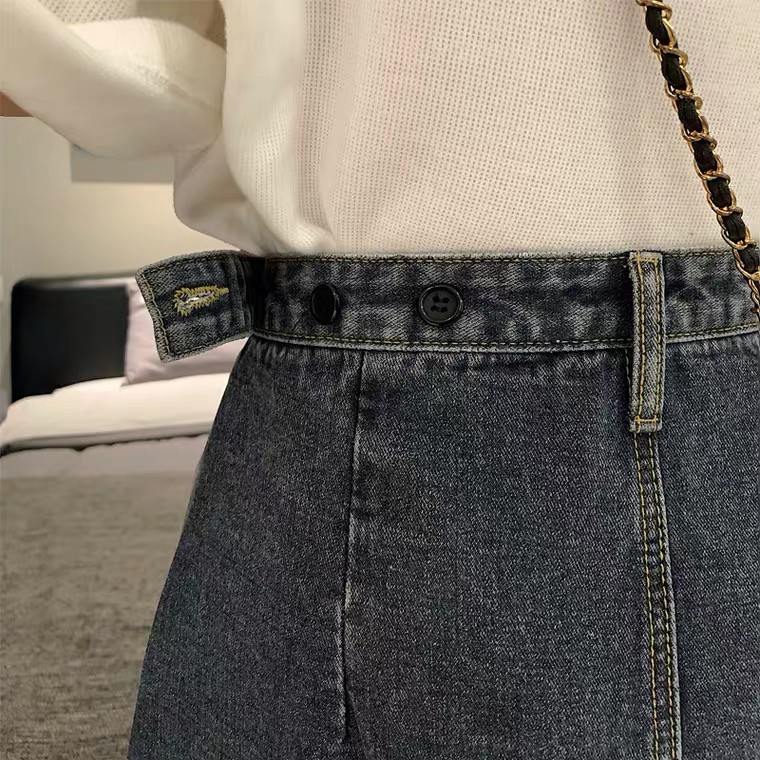 Kumivn Chân váy denim bò cạp cao dáng dài có nút chỉnh eo màu xám đen phong cách Hàn Quốc | BigBuy360 - bigbuy360.vn