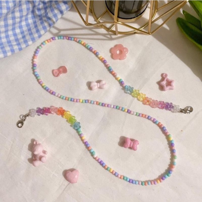 glass chain, galss mask dây đeo kính, khẩu trang handmade hạt nhựa pastel