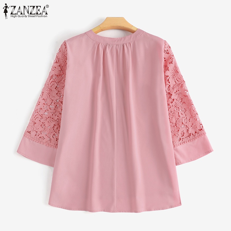 Zanzea Áo Nữ Tay Lửng Cổ Chữ V Phối Ren Thời Trang