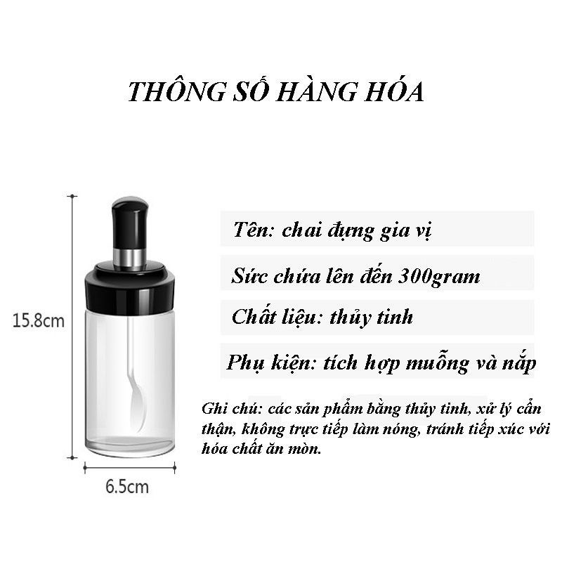 Hũ, lọ đựng gia vị thủy tinh có kèm thìa siêu tiện lợi, Sản phẩm Cao Cấp và dễ dùng