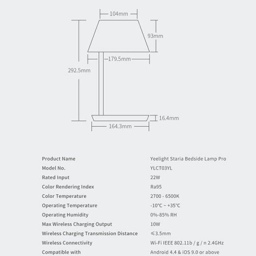 Đèn bàn ngủ thông minh Yeelight Staria Bedside Lamp Pro YLCT03YL - tích hợp sạc không dây