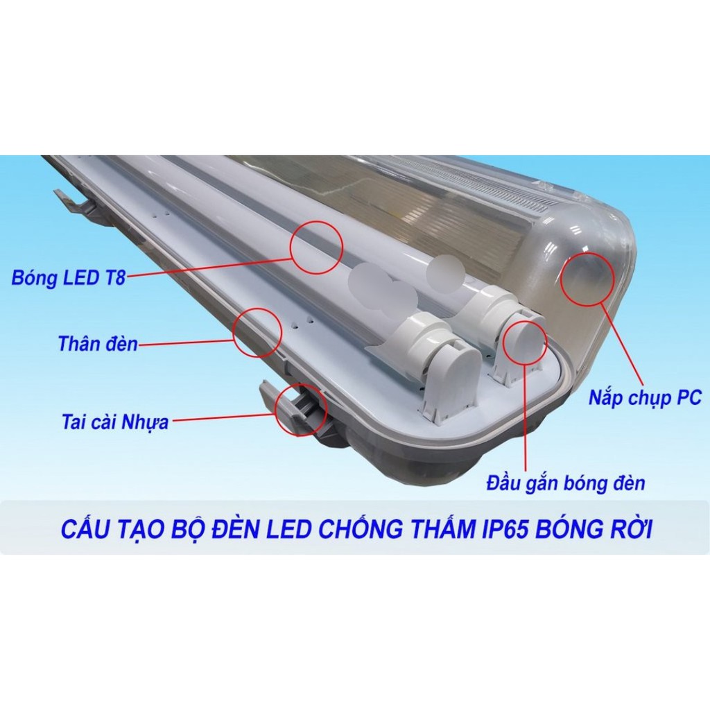 Máng đèn chống thấm chống ẩm đôi - máng đèn chống thấm 2 bóng - máng đèn led