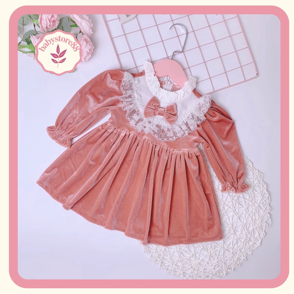 Váy cho bé gái 1 2 3 4 5 tuổi BABYSTORE88, Đầm nhung bé gái thu đông dài tay hàng thiết kế V61