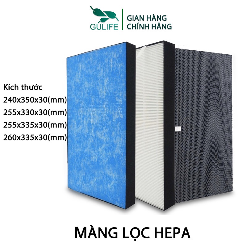 Bộ Màng lọc HEPA &amp; THAN HOẠT TÍNH 4 Lớp GULIFE, nhiều size cho máy lọc không khí - lọc bụi PM2.5, khử mùi, khử khuẩn