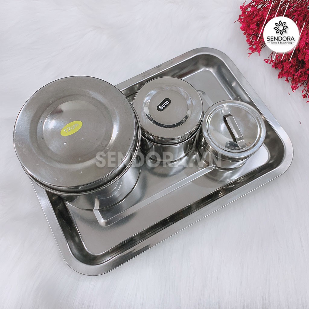 Khay inox hình chữ nhật đựng dụng cụ y tế, phun xăm