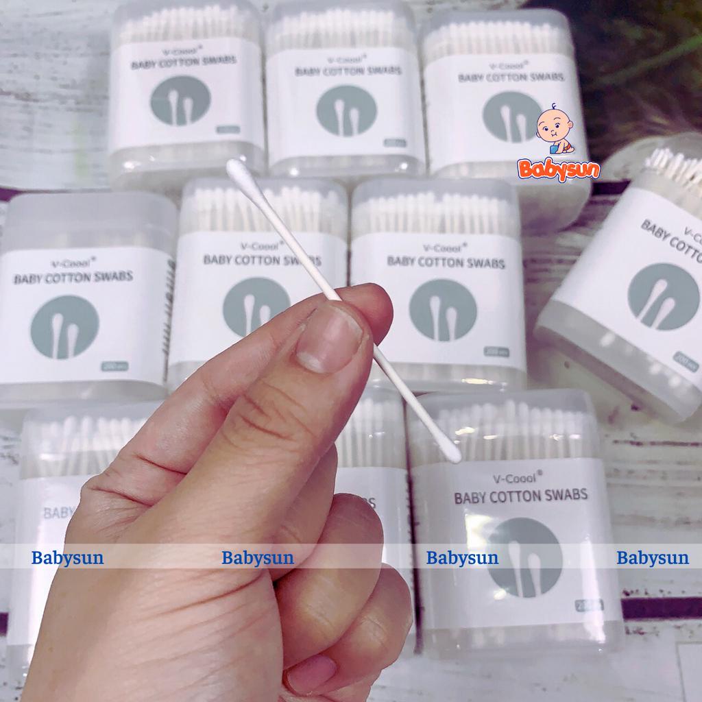 Tăm bông trẻ em hộp 200 que, tăm bông cho bé được làm từ bông tự nhiên, an toàn tuyệt đối cho bé