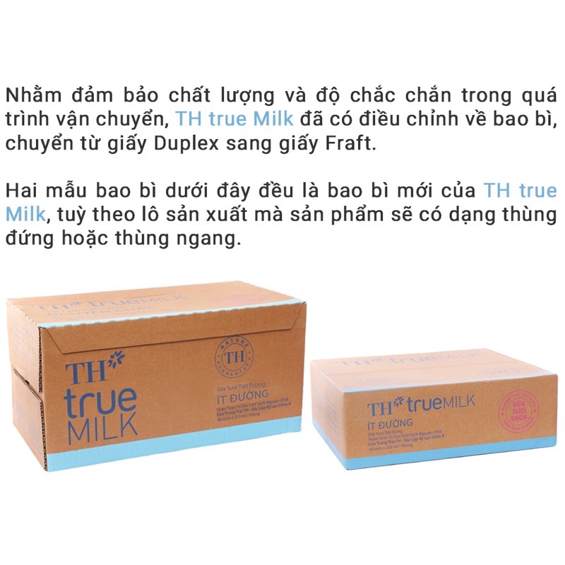 SỮA TƯƠI TIỆT TRÙNG ÍT ĐƯỜNG TH TRUE MILK - BỊCH 220Ml