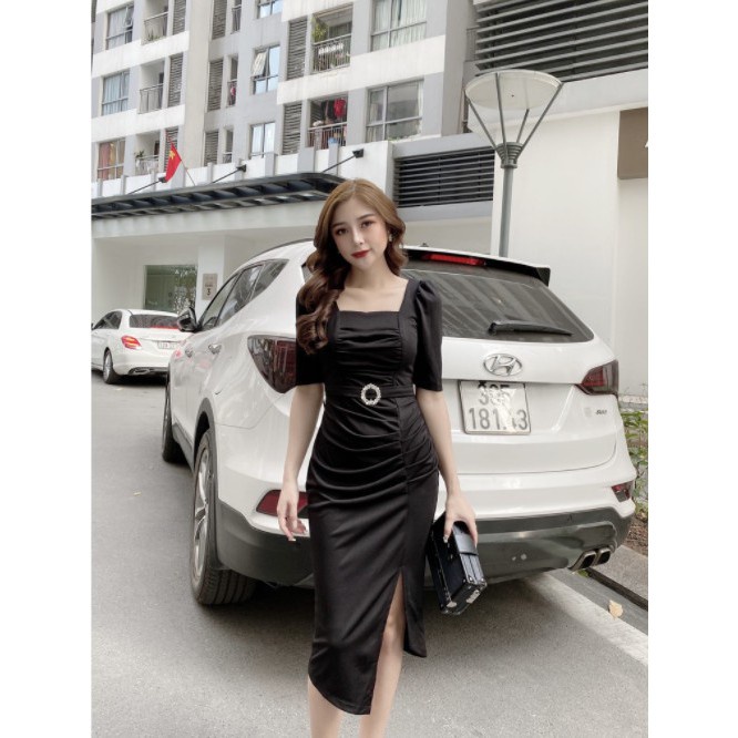 Đầm body dáng xẻ dự tiệc, cổ vuông,chân xẻ tay lỡ màu trắng ,đỏ,đen tôn lên vẻ đẹp quý phái | BigBuy360 - bigbuy360.vn