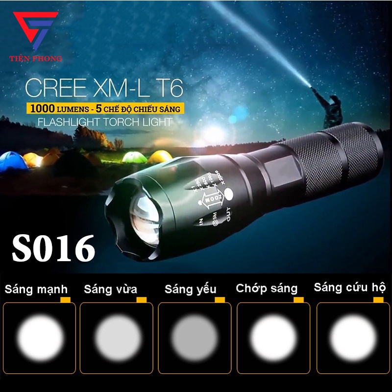 Đèn pin siêu sáng S016 - chính hãng MAYOR WOLF chống nước IP65, sạc siêu bền