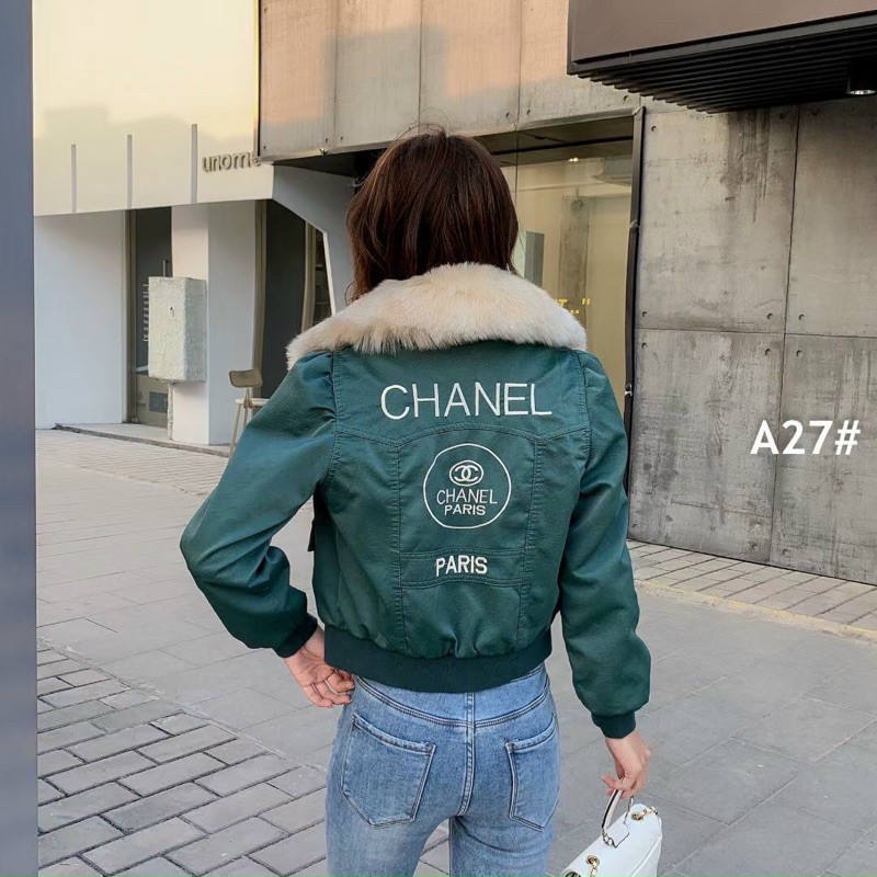 Áo da nhung cổ lông lót lông bo gấu | BigBuy360 - bigbuy360.vn