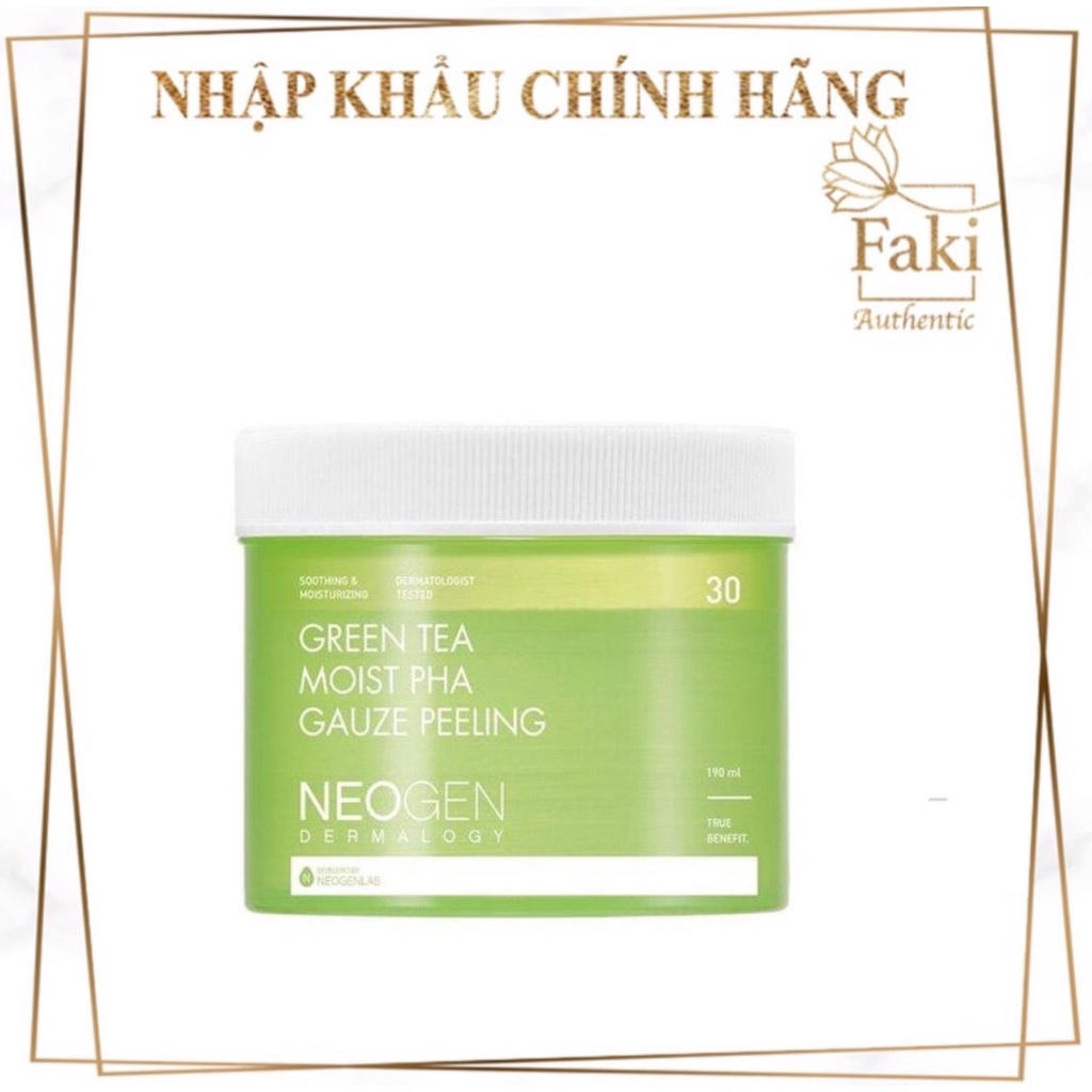 Pad Tẩy Da Chết Neogen Dermalogy Trà Xanh PHA 30 Miếng Green Tea Moist Pha Gauze Peeling 190ml (30 Pads)