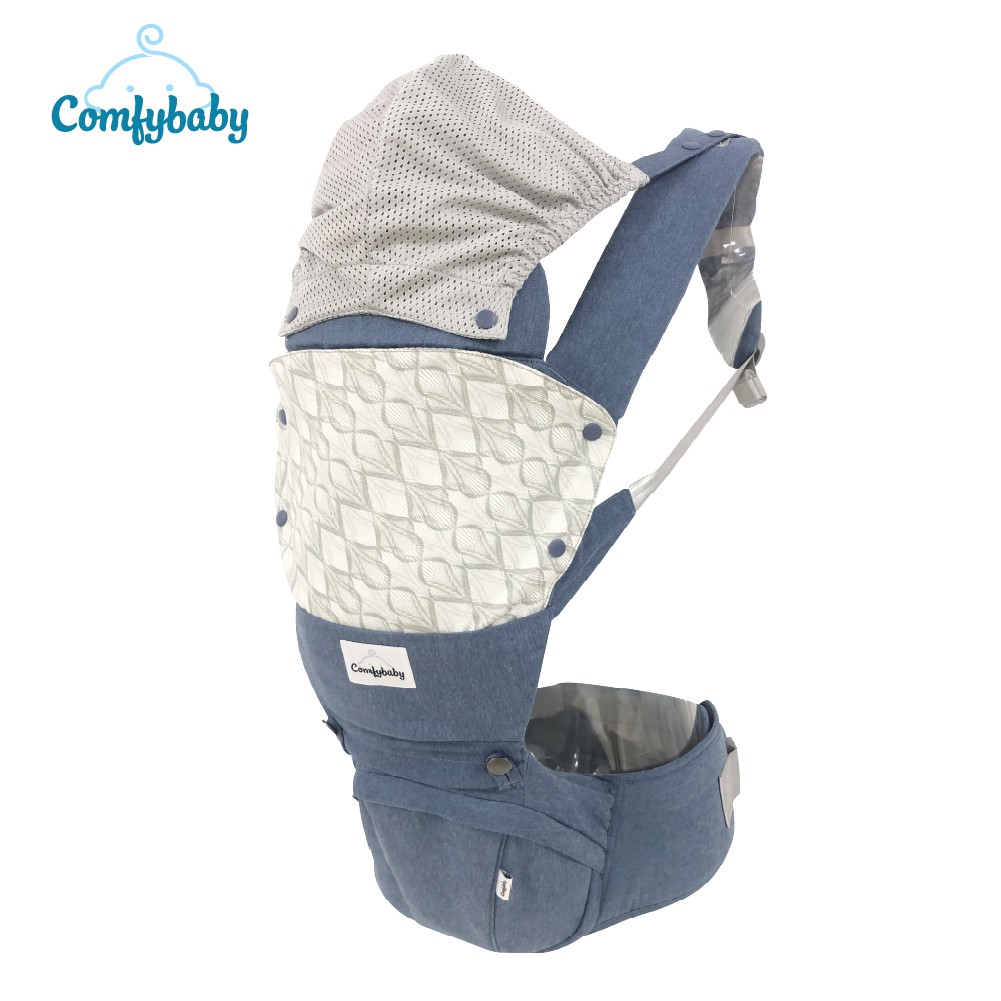 Địu ngồi trẻ em cao cấp Air mesh - siêu mềm thoáng khí 4 tư thế Comfybaby HC003 cho bé từ sơ sinh trở lên có mũ đỡ đầu