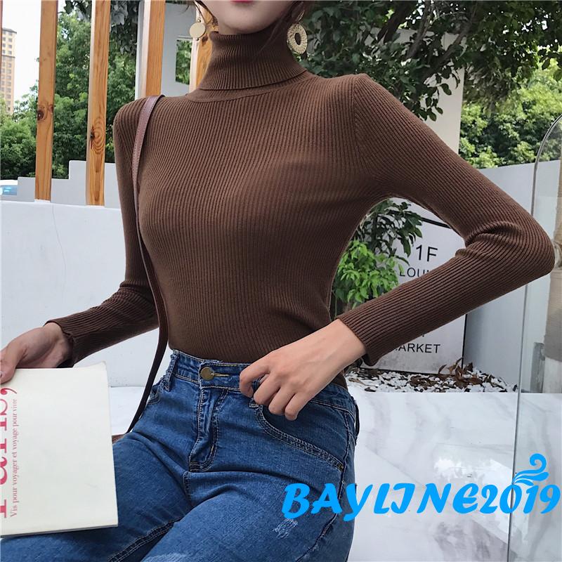 Áo len tay dài cổ lọ màu trơn thời trang trẻ trung dành cho nữ