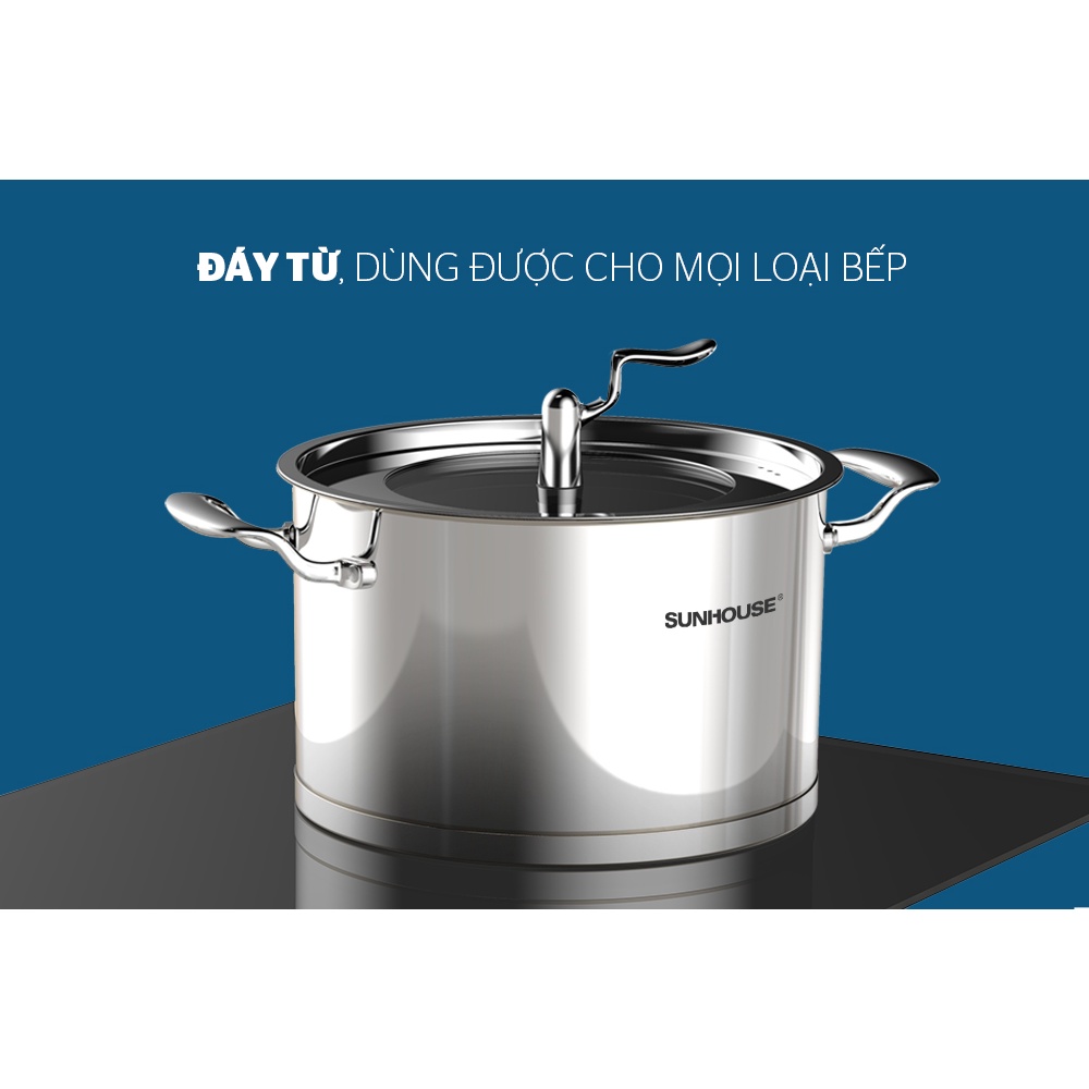 Nồi inox 5 đáy CAO CẤP sử dụng bếp từ 24cm SUNHOUSE SHG2524MSA + TẶNG MÓC TAI CÓ ĐÈN