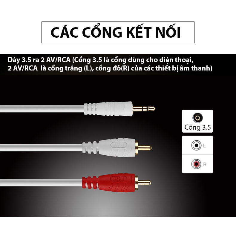 [Bán chạy nhất] Dây tín hiệu đầu 3 ly (3.5mm) ra 2 đầu bông sen (AV/RCA) JSJ 3321 dài 1.8m - 15m thiết kế dạng 3 đầu, dâ