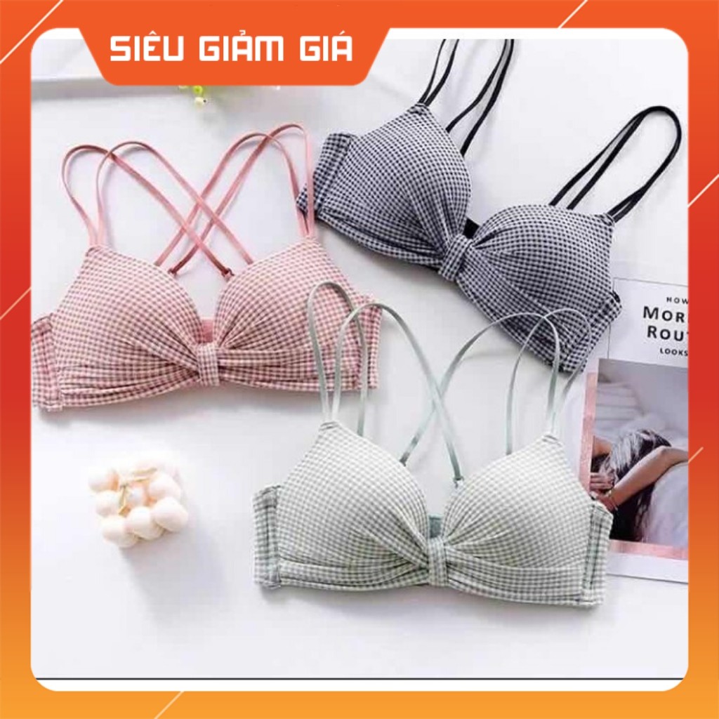 Áo lót nữ nhún nơ kẻ caro thông hơi thoáng mát