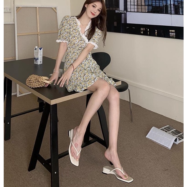 Dép MURIOKI đế thấp màu xanh matcha thời trang đi biển cho nữ