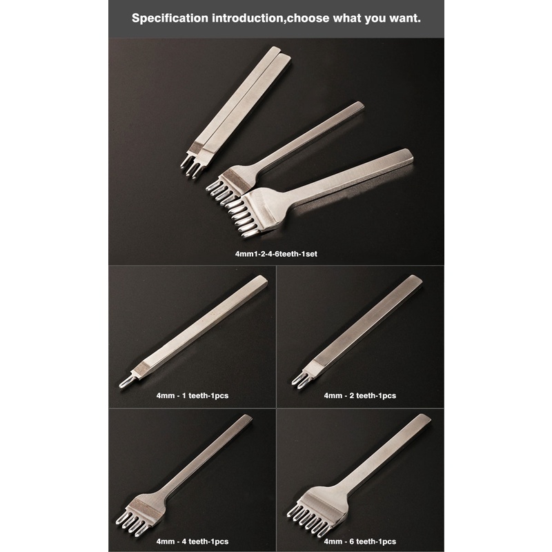 WUTA da đục lỗ khâu công cụ kim cương gai sắt da thủ công cụ đánh bóng 3/4 mm 1-2-4-6 răng