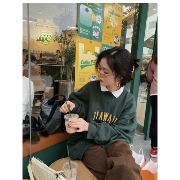 [Ảnh thật/Video]Áo Sweater xanh rêu Form Rộng Unisex Tay Bồng Nam Nữ Mặc Được Chất Nỉ Hàng Xuất | BigBuy360 - bigbuy360.vn