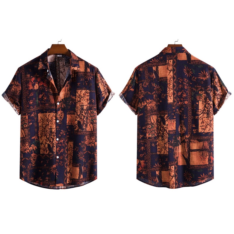 Áo Sơ Mi Hoa Nam Polo Cotton Lanh Tay Ngắn Dáng Rộng Cài Nút In Họa Tiết Hoa Thời Trang Mùa Hè 2022 Plus Size Cho Nam