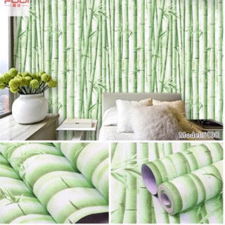 Giấy dán tường tre trúc xanh có sẵn keo khổ 10m x45 cm