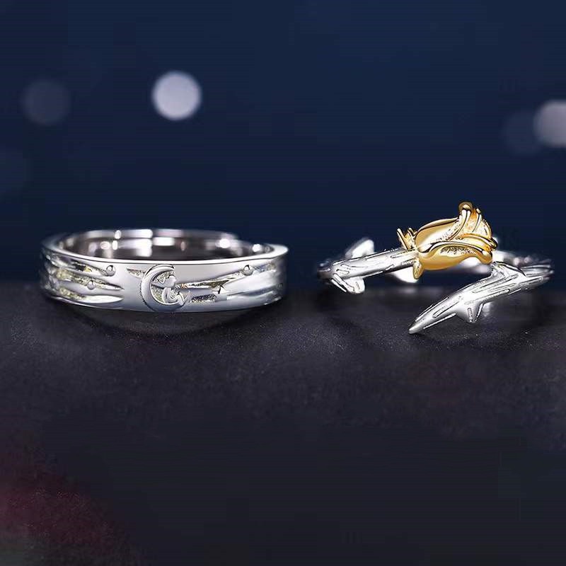 Nhẫn Hở Khắc Chữ The Little Prince Và Roses Thời Trang Cho Cặp Đôi