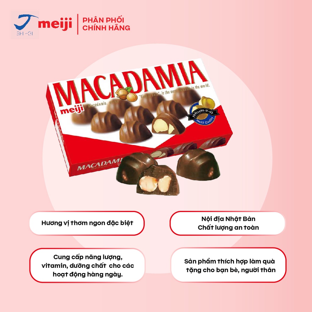 Socola nhân hạt Mắc ca Meiji Macadamia Chocolate 64g Nhật Bản