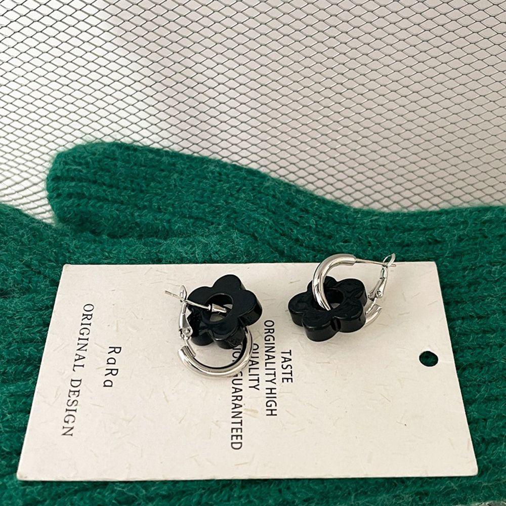 Bông Tai Phong Cách Hàn Quốc Đơn Giản Cổ Điển|Bông Tai Hình Hoa Màu Đen 2K Phong Cách Cổ Điển Thời Trang Cho Nữ