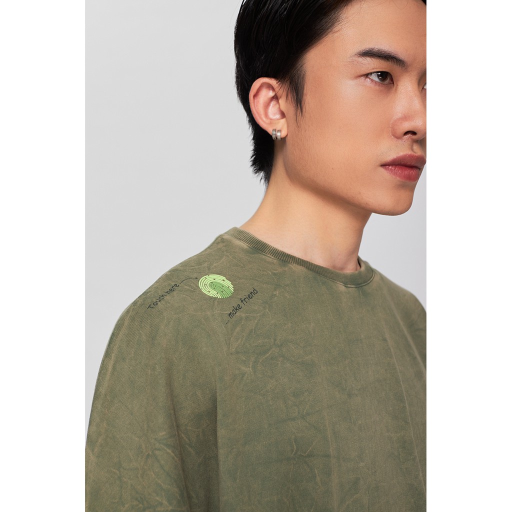 Áo Thun BOO Nam Oversize Dáng Rộng 100%Cotton Vải Xước Cổ Điển In Hình "Vân Tay"